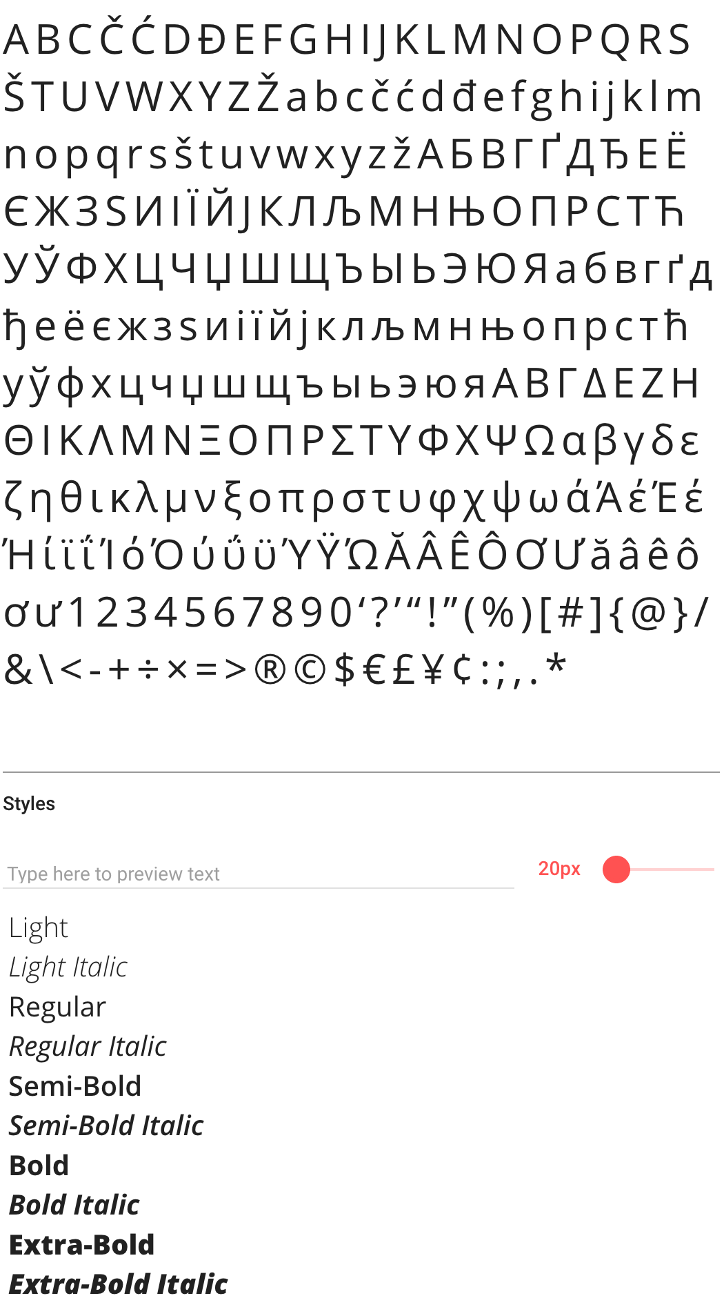 open sans type specimen