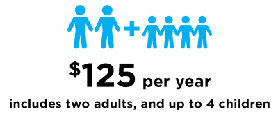 $125 per year includes 2 adults and up to 4 children